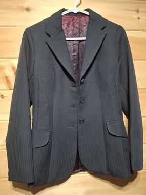 Women's Navy Pinstripe Hunt Coat - Classic Tailored Suit Jacket